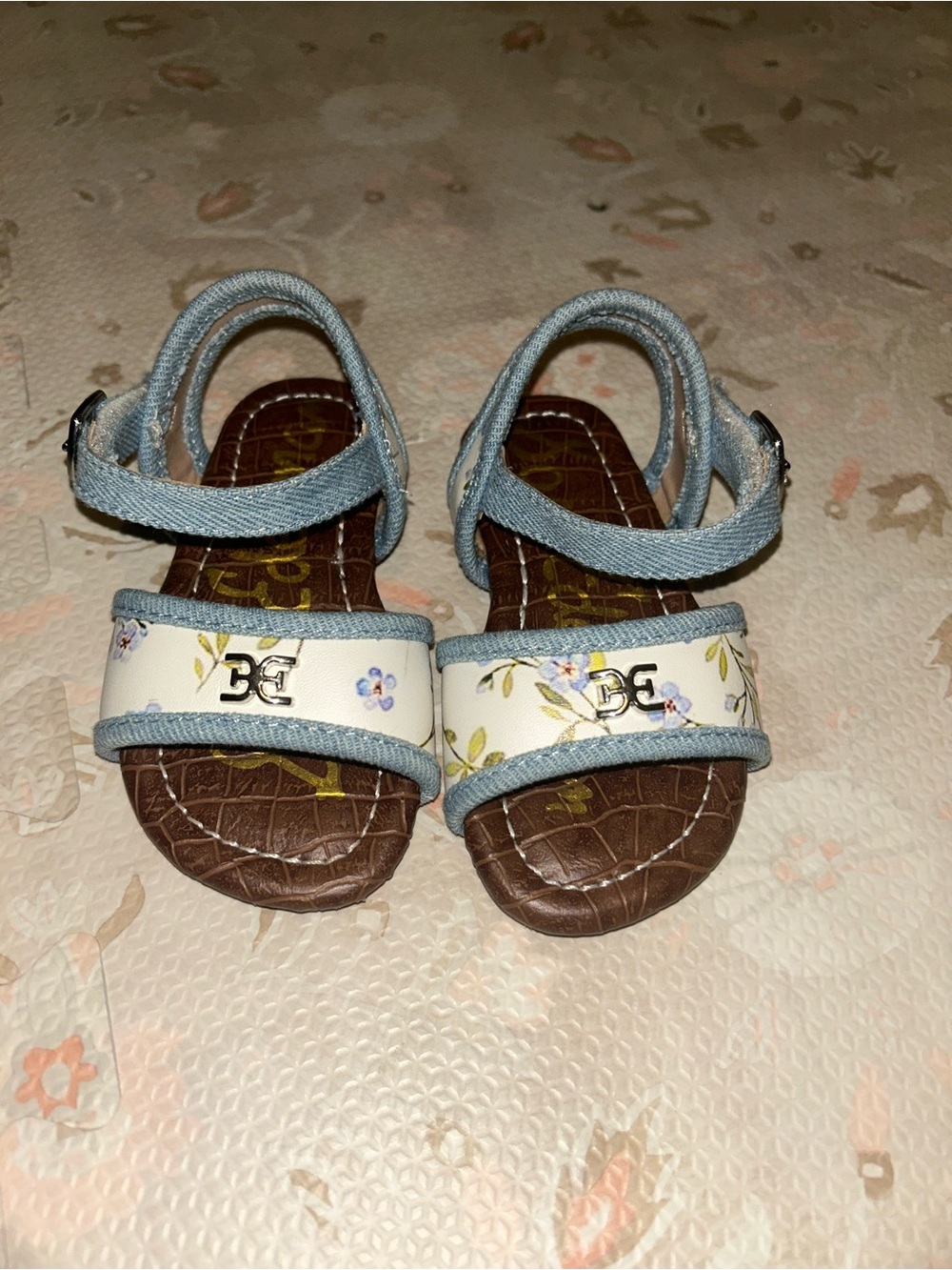 Sam Edelman Light Blue and Brown Floral Toddler Sandals
